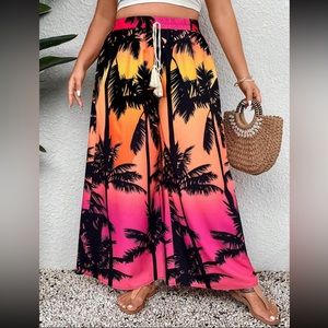 Tropical print white leg pant